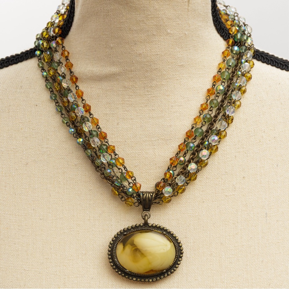 Boho chic beaded pendant choker retro 2 sided